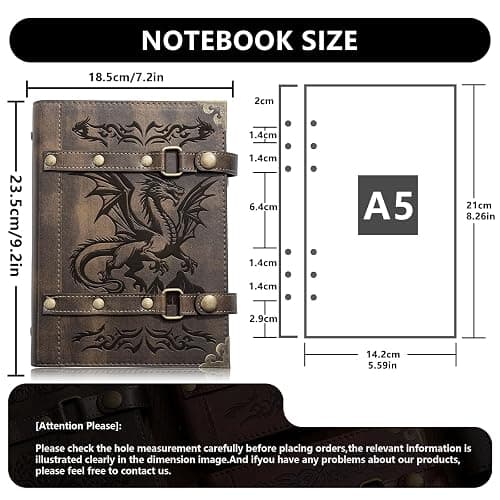 DUROTAN DND Notebook Dragon Journal for Dungeons And Dragons/D&D Accessory Gifts refillable Leather 400 Pages A5 personalized Notepad for Men and Women(1-Khaki-Dragon) thumbnail 3