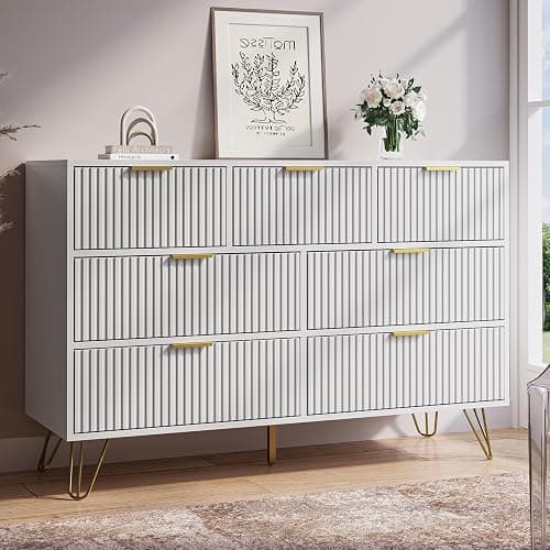 MAISONARIA White Dresser for Bedroom, 7 Drawer Dresser with Gold Pulls, Wide Chest of Drawers for Bedroom, Entryway, 47.2" L x 15.7" D x 31.4" H - Image 1