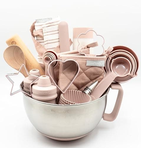 Ultimate Baking Kit for Kids - Kids Baking Set with Child Sized Utensils - Includes Apron, Oven Mitts, Silicone Mats & Liners - Perfect Cooking Set for Ages 8-12 - Gift for Children – Pink - Image 1