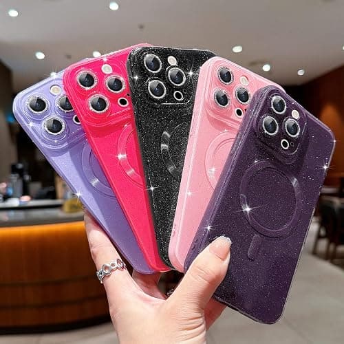 Micoden for iPhone 13 Pro Max Case for Women Girls,Cute Bling Sparkle Glitter Magnetic Compatible with MagSafe Shockproof Camera Protection Slim Soft Silicone Phone Case for iPhone 13 Pro Max, Pink thumbnail 6