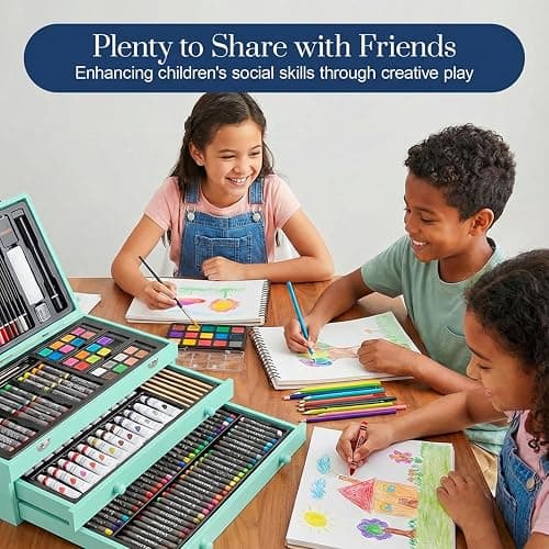 194 Piece Deluxe Art Set, Painting Drawing Art Supplies with 4 Drawing Pads, Acrylic Paints, Crayons, Colored Pencils Set in Wooden Case, Art Kit Gift Box for Kids, Teens, Adults, Artists, Beginners thumbnail 3
