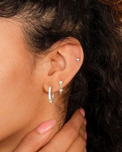 GUOKE 3 Pairs Earring Stacks, Gold Earring Set Jewelry Gift for Women | Small, 14K Gold/White Gold/Black/Rose Gold Plated, Hypoallergenic, Her, Everday, Stackable, Simple, 3 Holes thumbnail 4