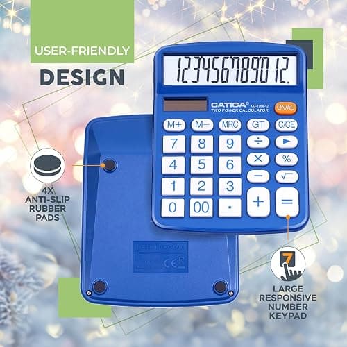 CATIGA Desktop Calculator 12 Digit with Large LCD Display and Sensitive Button, Solar and Battery Dual Power, Standard Function for Office, Home, School, CD-2786 thumbnail 6