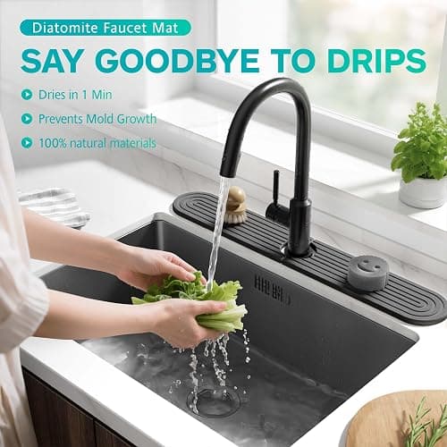 Stone Faucet Mat for Kitchen Sink – Diatomite Fast-Drying Stone Tray, Faucet Mat Sink Splash Guard, Decorative Sink Protector for Kitchen Bathroom Counter [Dark Gray, 23.6''x3.9''] thumbnail 4