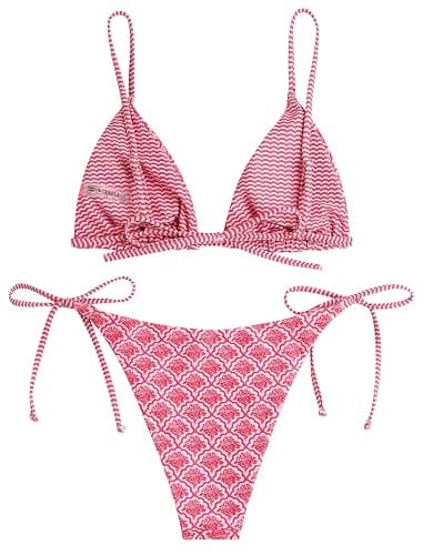ZAFUL Women's Triangle Bikini Floral String Bikini Set Two Piece Swimsuit Bathing Suits thumbnail 4