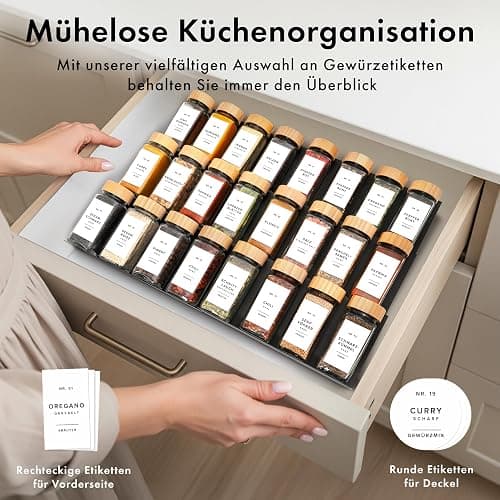 EDELHAUS Gewürzgläser Eckig Set mit Bambusdeckel (24 x 120ml) Gewürzstreuer mit Streueinsatz und 240 Etiketten Weiß - Holzdeckel Gewürzbehälter, Gewürzdosen, Gewürze organizer [11cm x 4,5cm] thumbnail 4