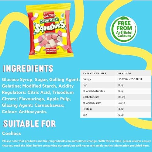 Swizzels Squashies Sweets, Drumstick Squashies Original Sweets - Raspberry and Milk Flavour- Single Pack 140g thumbnail 2