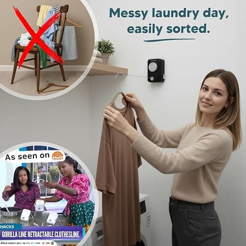 GorillaLine Max – Retractable Clothesline Indoor Outdoor, Non-Sagging Heavy Duty Clothes Drying Line, Wall Mounted Drying Rack, Air Dry Clothing, Max Tighten with GorillaGrip thumbnail 6