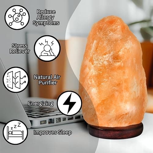 Crystal Hideaway Himalayan Salt Lamp Natural Pink Salt Lamp (ETL Certified) Night Light with Dimmer Switch Cord and Wood Base for Home Décor (6 Inches) thumbnail 2