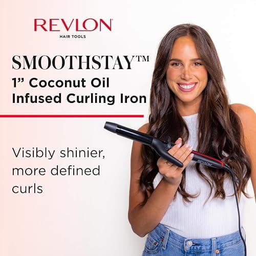 REVLON Smoothstay 1 Inch Curling Iron - Coconut Oil Infused Curling Wand Helps Enhance Shine & Smoothness, Creates Tight Bouncy Curls, and Reduced Frizz thumbnail 2