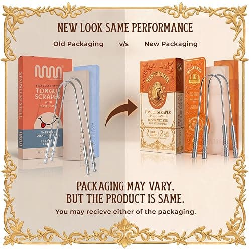 MasterMedi Tongue Scraper for Adults with Multicolor Travel Cases (2 Pack), 100% Stainless Steel, Reduce Bad Breath, Tongue Scrubber, Easy to Use, Tongue Cleaner for Oral Care & Hygiene thumbnail 2