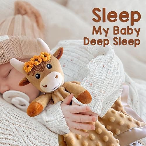 MOVEPAI Baby Security Blanket, Soft Baby Lovey Toy Blanket for Girls, Snuggle Toy Lovie Newborn Blankie, for Girl Highland Cow 16 Inch thumbnail 3