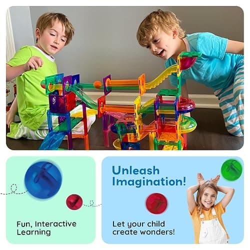 PicassoTiles 70pc Marble Run Magnetic Tiles STEM Set for Kids Ages 3 and Older Magnet Tile Marbles Maze Building Blocks Brain Development Toy Preschool Educational Learning Construction Playset PTG70 thumbnail 3
