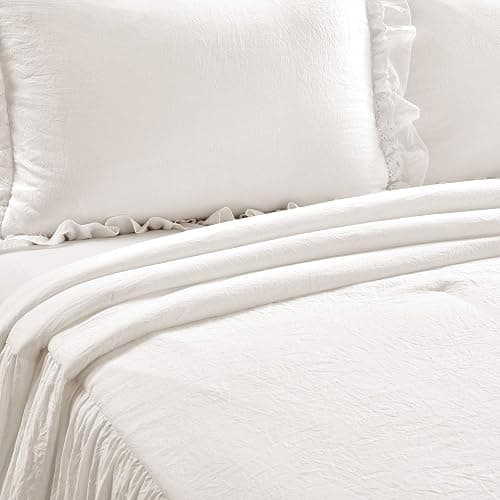 Lush Decor Ella Ruffle Lace Bedspread, 3 Piece Set, Queen, White - Cute Bed Set - Queen Bedding - White Bedding - Coquette Decor - Ruffle Trim - Lace Trim thumbnail 2