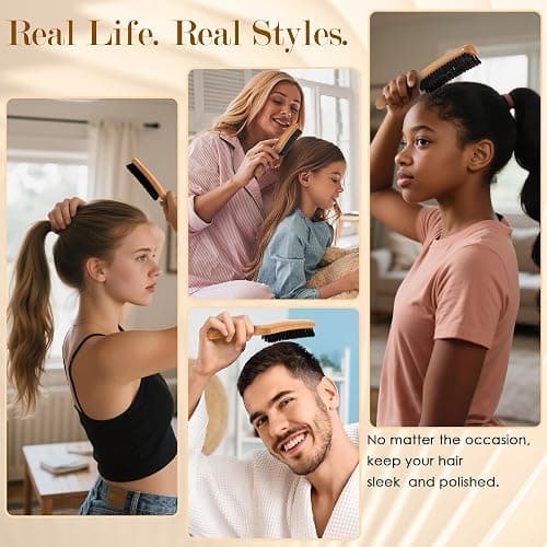 STYLEMATE Slick Back Hair Brush for Women Men Kid, Natural Soft Boar Bristle Hair Brush for Thin & Fine Hair, Smoothing Hairbrush for Polishing, Deepening & Styling thumbnail 7