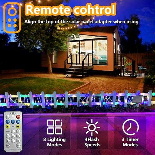 GLPE Solar String Lights Outdoor Waterproof LED,66ft 200 LED Rope Lights Solar Powered,8 Modes Multicolor Fairy Lights with Remote for Christmas Garden Patio Deck Backyard Pool Trampoline thumbnail 3