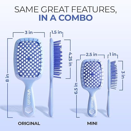 FHI Heat - UNbrush Detangling Brush Combo Pack — Original & Mini UNbrush Hairbrush for All Wet/Dry Hair Types — DuoFlex Anti Static Hair Brush, Vented Detangler Brush for Pain-Free Styling thumbnail 4