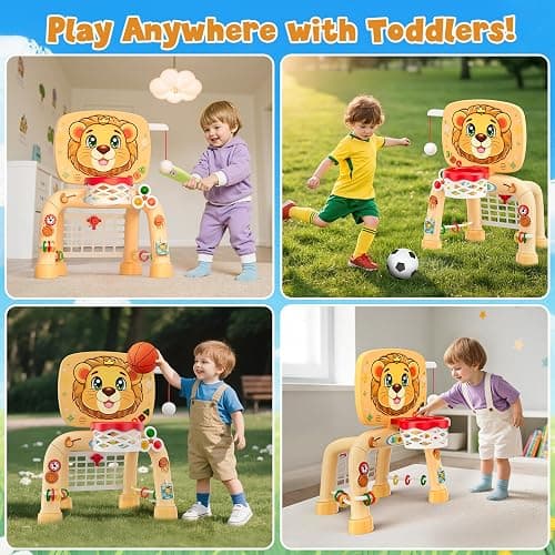 HYES Toddler Basketball Hoop Tball Set & Soccer Goal - Lion Sport Toys for 1 Year Old Boy with Learning Activities (Abacus/Alphabet/Animals Sounds) Christmas Birthday Gifts for Baby Boy Age 1 2 3 thumbnail 7