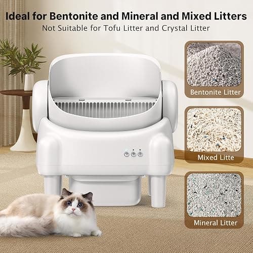 Paruuntys Automatic Litter Box,Open Top Self Cleaning Litter Box with App Control for Multiple Cats, Safety Sensors Protection, Odor Control Includes 2 roll Liners,Large Waste Bin, Cream White thumbnail 7
