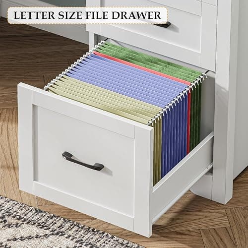 BonVache Executive Desk with 7 Drawers, Cream White | Farmhouse 61'' Rustic Office Desk Computer Table with File Drawers, Wood Workstation for Home Office and Study thumbnail 4