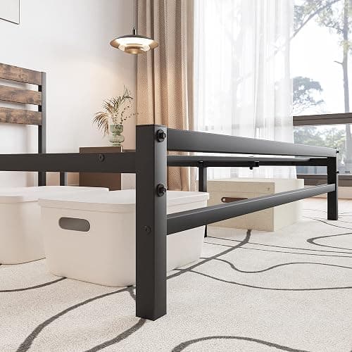 FHUKMZOI Brown Queen Size Bed Frame with Headboard, Rustic Vintage Heavy Duty Metal Bedframe, Platform Bed Support Mattress Foundation, No Box Spring Needed (Brown, Queen) thumbnail 8