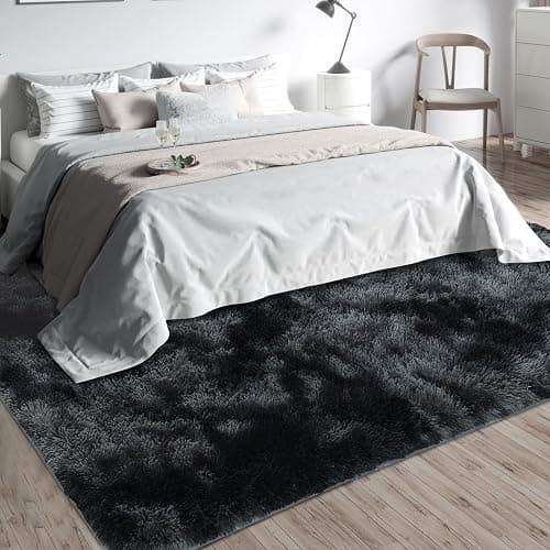 Shag Area Rugs for Bedroom Living Room,6X9 Ultra Soft Fluffy Area Rugs for Dorm, Indoor Carpet Nursery Rugs for Kids Room Home Decor, Black Grey thumbnail 8