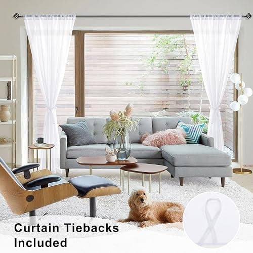 Hiasan Short White Sheer Curtains 36 Inches Length, Light Filtering Voile Drapes Airy Breathable Rod Pocket Kitchen Curtains for Small Window, 52 Inches Width, 2 Panels thumbnail 7