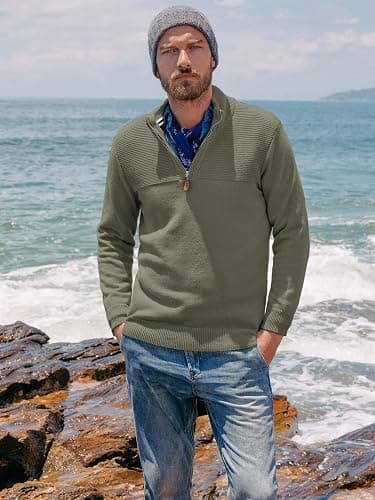 PJ PAUL JONES Men's Quarter Zip Sweater Slim Fit Casual Pullover Sweater Mock Neck Polo Sweaters thumbnail 4