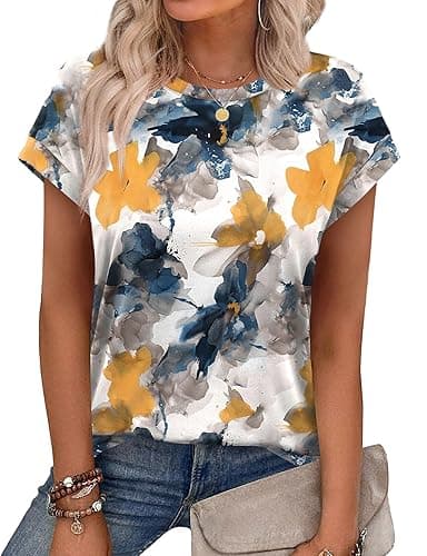 Alaroo Womens Summer Tops Short Sleeve Shirts Crew Neck Cute Trendy Tunic Blouses (S-3XL) - Image 1