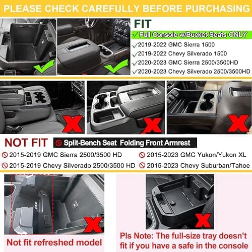 PIMCAR Full Size Center Console Organizer for 2019-2022 Chevy Silverado/GMC Sierra 1500 & 2020-2023 Silverado/Sierra 2500 HD 3500 HD Accessories-Full Console w/Bucket Seats ONLY thumbnail 2