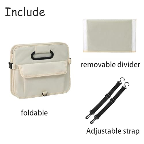 AOKJOY Car Trunk Organizer Car Storage Organizer Collapsible Multi Compartment Car Organizer Adjustable Straps for SUV(Beige) thumbnail 4