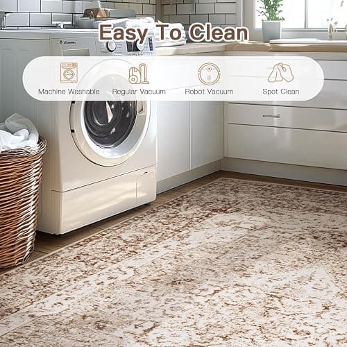 Lofus 5x7 Area Rugs for Living Room, Washable Area Rug, Rugs for Bedroom, Kitchen, Vintage Boho Carpet, Soft Non-Slip, Low Pile Large Area Rug for Office Dining Room, Vintage Beige Brown thumbnail 7