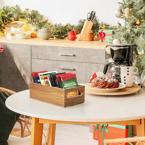 DRASTAR Pantry Organization and Storage Bins, Seasoning Packet Organizer with Removable Dividers,Wooden Storage Caddy for Kitchen, Pantry, Cabinet, Countertop, Acacia thumbnail 7