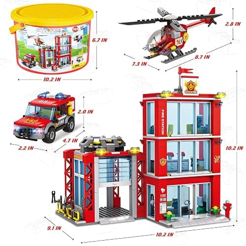 City Fire Station Building Blocks Set with Fire Truck , Fire Rescue Helicopter,Drone & Fire Engine Toys,Fire Command Center Playset, Firefighters Roleplay Toy Gifts for Kids Boys Girls Ages 6+(744PCS) thumbnail 3