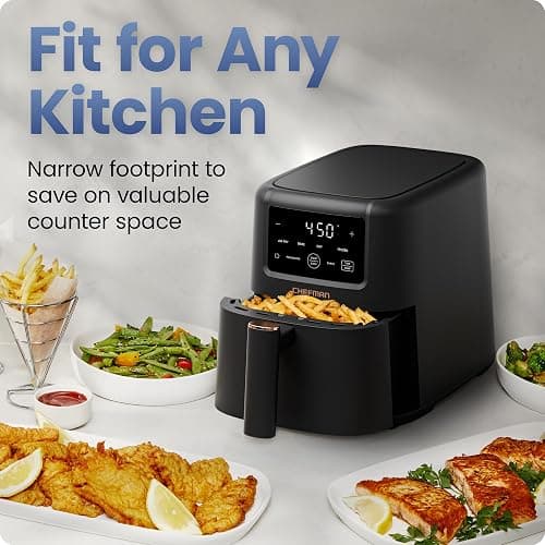 Chefman Air Fryer – 4-in-1 Slim 3.5 QT Airfryer, Air Fry, Bake, Dehydrate, Frozen, 450°F Max Temp for Extra Crispy Results in Minutes, Nonstick Ceramic Coating, Dishwasher-Safe Accessories - Black thumbnail 5