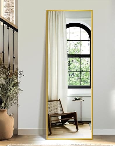 TRAHOME Standing Mirror Full Length Mirror,15" x 56" Large Floor Mirror with Aluminium Frame for Door Bedroom Bathroom Living Room(Gold) thumbnail 9