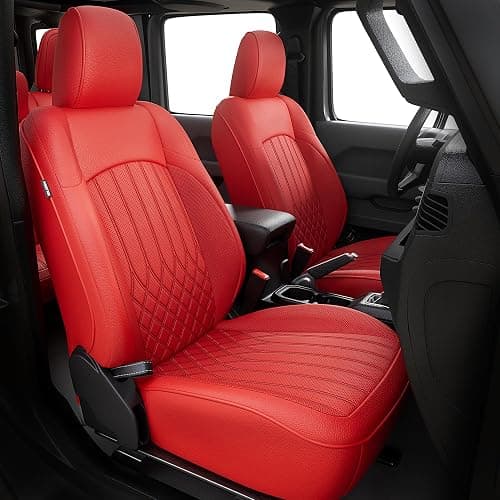 FEINEPRO for Jeep Wrangler Seat Covers 4 Door JL 2026 2025 2024 2023 2022 2021 2020 2019 2018 Custom Seat Cover Full Set Faux Leather Without Rear Cup Holder - Red thumbnail 8
