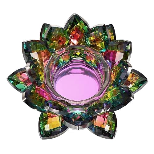 OwnMy Colorful Crystal Lotus Flower Tea Light Holder - Lotus Petals Votive Candle Holder Candle Lamp, Glass Flower Tealight Candle Stand for Table Centerpiece Wedding Decors - Image 1