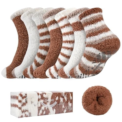 Bulinlulu Fuzzy Socks with Grips Plush Sleep Cozy Winter Soft Hospital Fluffy Socks Gifts for Womens Mens Gifts - Image 1