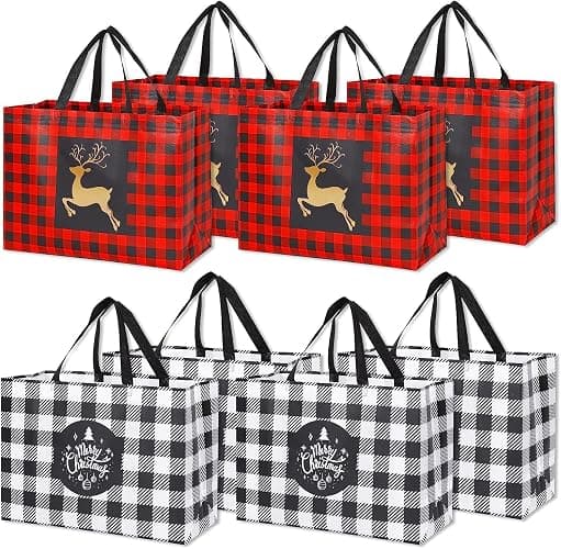 YANGTE 16 Pack Extra Large Christmas Gift Bags, Reusable Tote Bags with Handle Non-Woven Christmas Grocery Shopping Totes for Holiday Xmas, 16.9 * 12.6 * 6.8" - Image 1