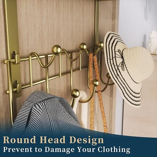 Consumest Over The Door Hooks Organizer - 3 Tier Door Hanger with 9 Coat Hooks & 2 Mesh Basket, Back Storage Organizer Hanging Towels for Bathroom, Bedroom, Gold thumbnail 6