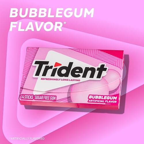 Trident Bubblegum Sugar Free Gum, Original Version, 168 Pieces, Pack of 12 | Chewing Gum with Xylitol, Perfect for Long Lasting Fresh Breath at School, Work & Travel thumbnail 2