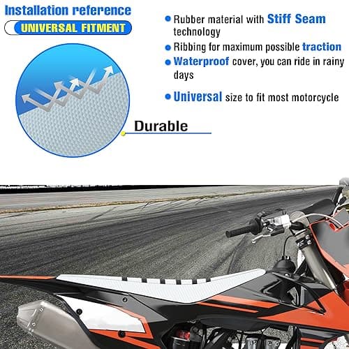 MCHMFG Universal Ribbed Dirt Bike Seat Cover - Gripper Soft Seat Cover for Most Dirt Pit Bike Motorcycle (White-White) - White-White thumbnail 5