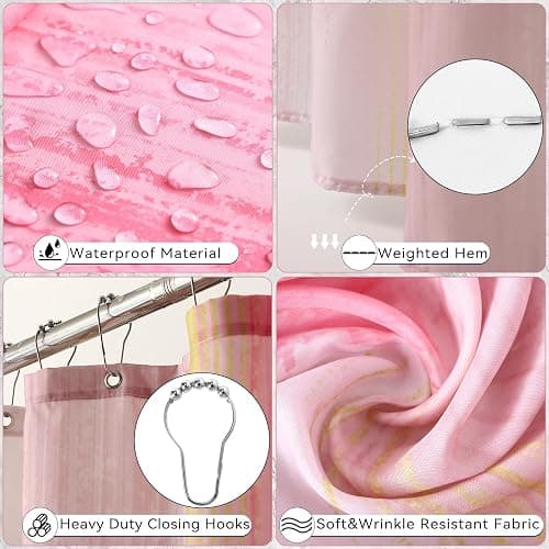 XLHOMO Bathroom Set - Pink and Gold Bathroom Accessories Set, Bathroom Sets with Shower Curtain and Rugs, Pink Shower Curtain Set with Bathroom Trash Can, Soap Dispenser, Soap Dish for Home Decor thumbnail 6