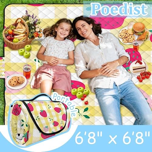 Extra Large Picnic Blanket Waterproof,80"x 80"Foldable Machine Washable Beach Blanket,Outdoor Blanket for 6-8 Adults,Picnic Mat Suitable for Indoor Crawling,Park Beach,Camping,Hiking,Travel（Yellow） thumbnail 5