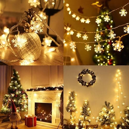 CESOF Christmas Decorations Lights, 20 Ft 40 LED Snowflake String Lights Battery Operated Fairy Lights for Bedroom Room Party Home Office Xmas Decor Indoor Outdoor Tree Decorations Warm White thumbnail 5