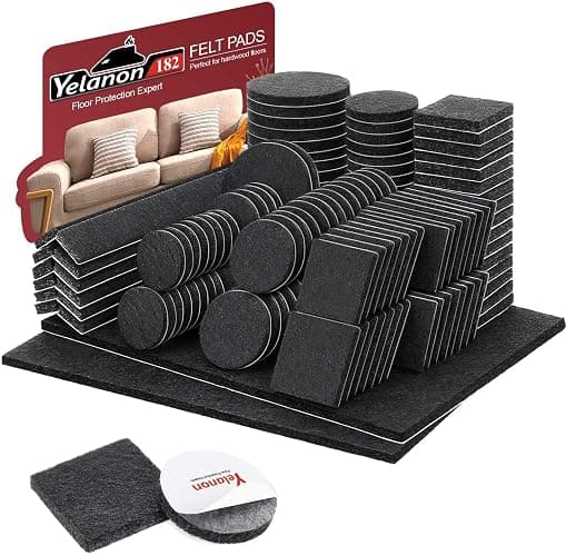 Yelanon Felt Furniture Pads -182 Pcs Premium Felt Pads for Chair Legs Furniture, Floor Protectors for Hardwood Floors, Black - Image 1