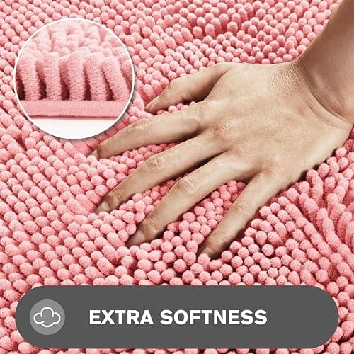 PureSwan Small Bathroom Rug 12"x18" – Washable and Absorbent Bath Mat, Non Slip, Thick Soft Chenille Bath Rugs for Bathroom, Shower, Sink, Dog mat(Pink) thumbnail 3