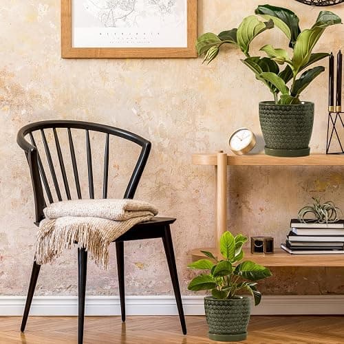 Plant Pots, Flower Pots, Planters for Indoor Plants(6.5+5.5inch), Flower Pots for Indoor Plant with Drainage Hole and Saucer, Ceramic Pots for Plants with Hole Mesh Pad,Reactive Glaze Green thumbnail 7