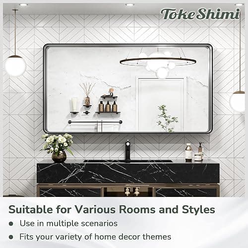 TokeShimi 20 x 30 Inch Gold Bathroom Wall Mirror Vanity Metal Frame Round Corner Rectangular for Home Decor Living Room Entryway (Horizontal/Vertical) - 30"L x 20"W - Rectangle - Brushed Gold thumbnail 9